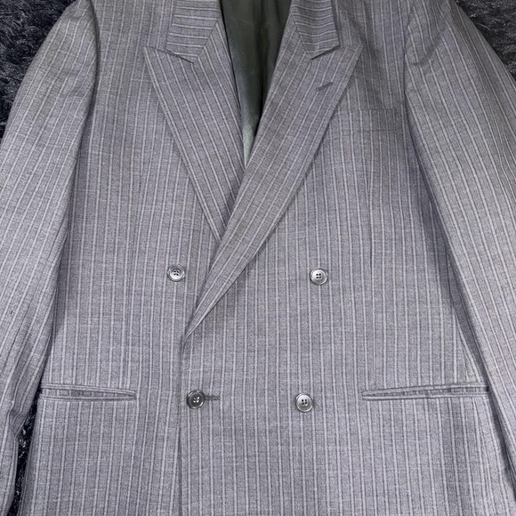 Ungaro Uomo Blazer Mens 44L Gray Pinstripe Wool Double Breasted Made Italy - Picture 2 of 13